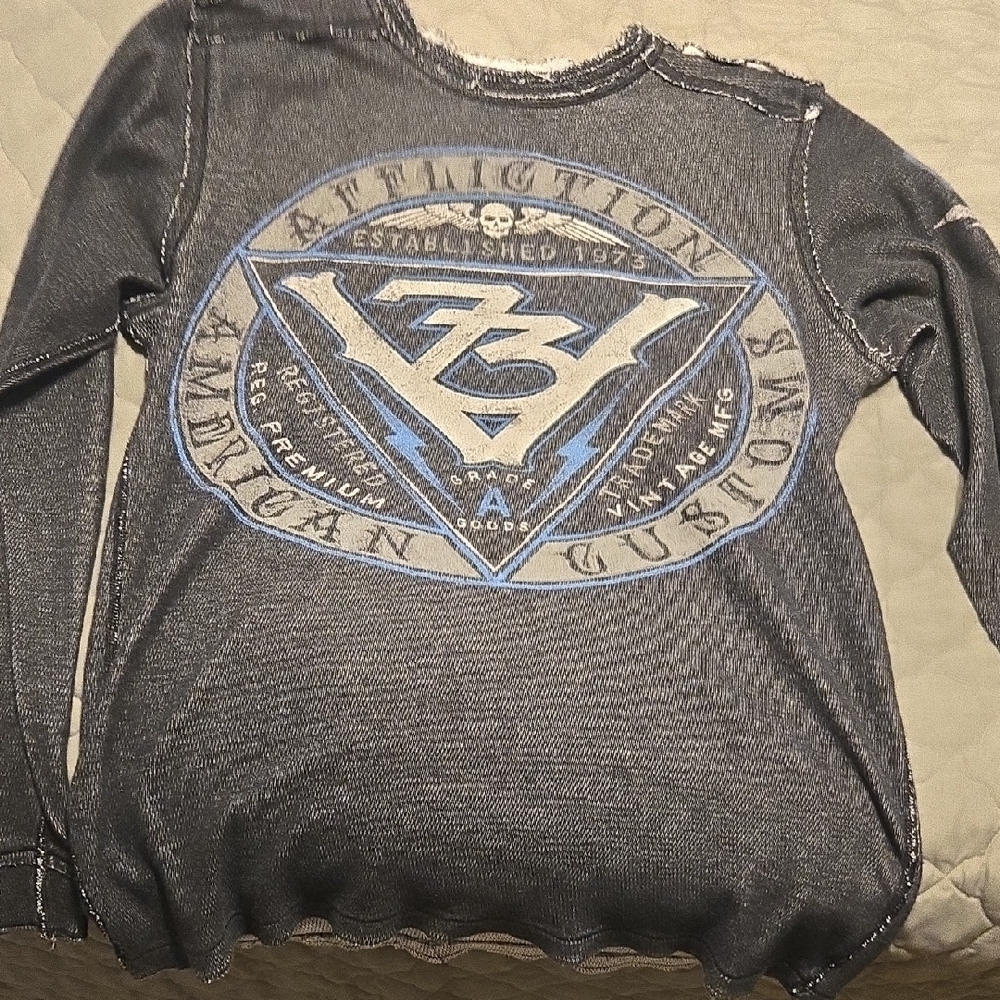 Affliction Reversible Black and Blue Graphic Long Sleeve Thermal Shirt